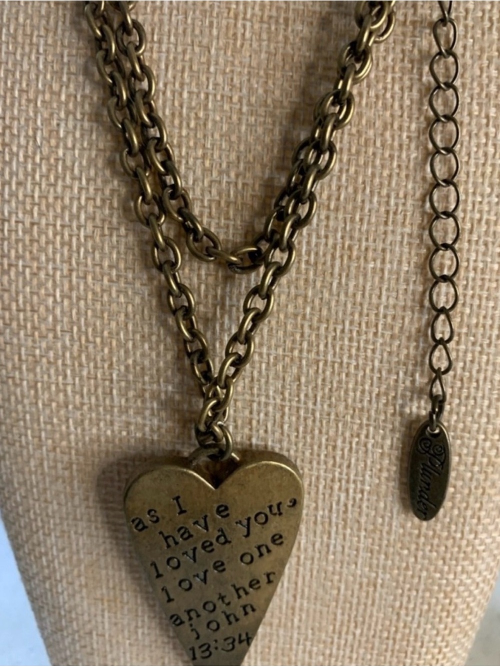 Vintage-Style Gold Heart Pendant Necklace - Inspirational John 13:34 Quote